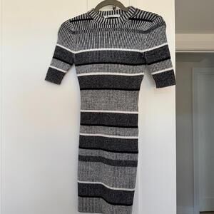 Alexander Wang Black and Gray Striped Mini Dress XS